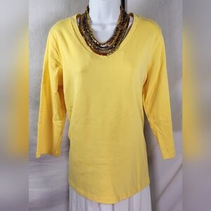 CHICO'S Yellow Bracelet Sleeve Scoop V Neck T-Shirt - Size 3 or Size XL